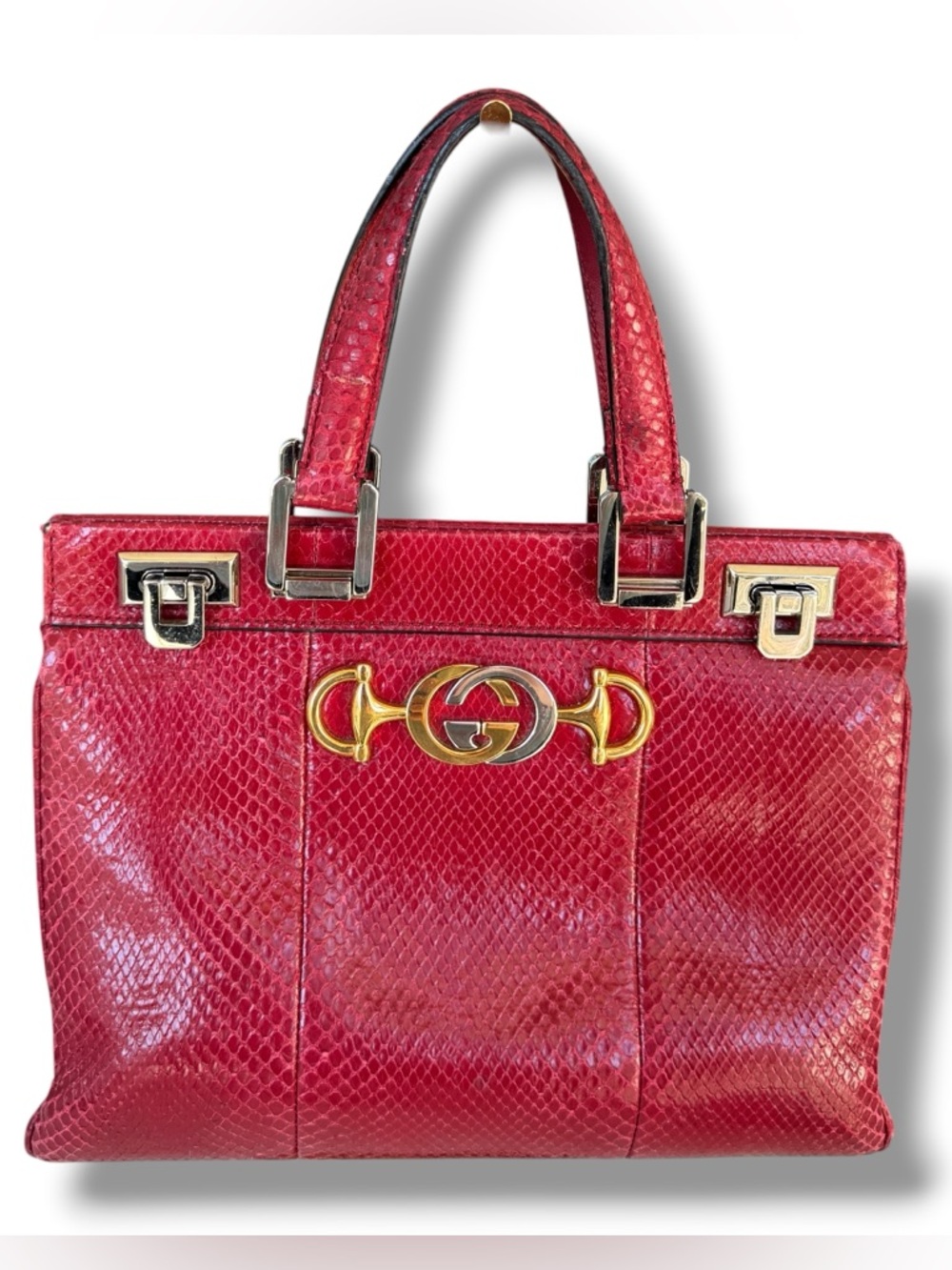 Gucci Zumi Medium Top Handle Bag Romantic Cerise Python Interlocking G Horsebit